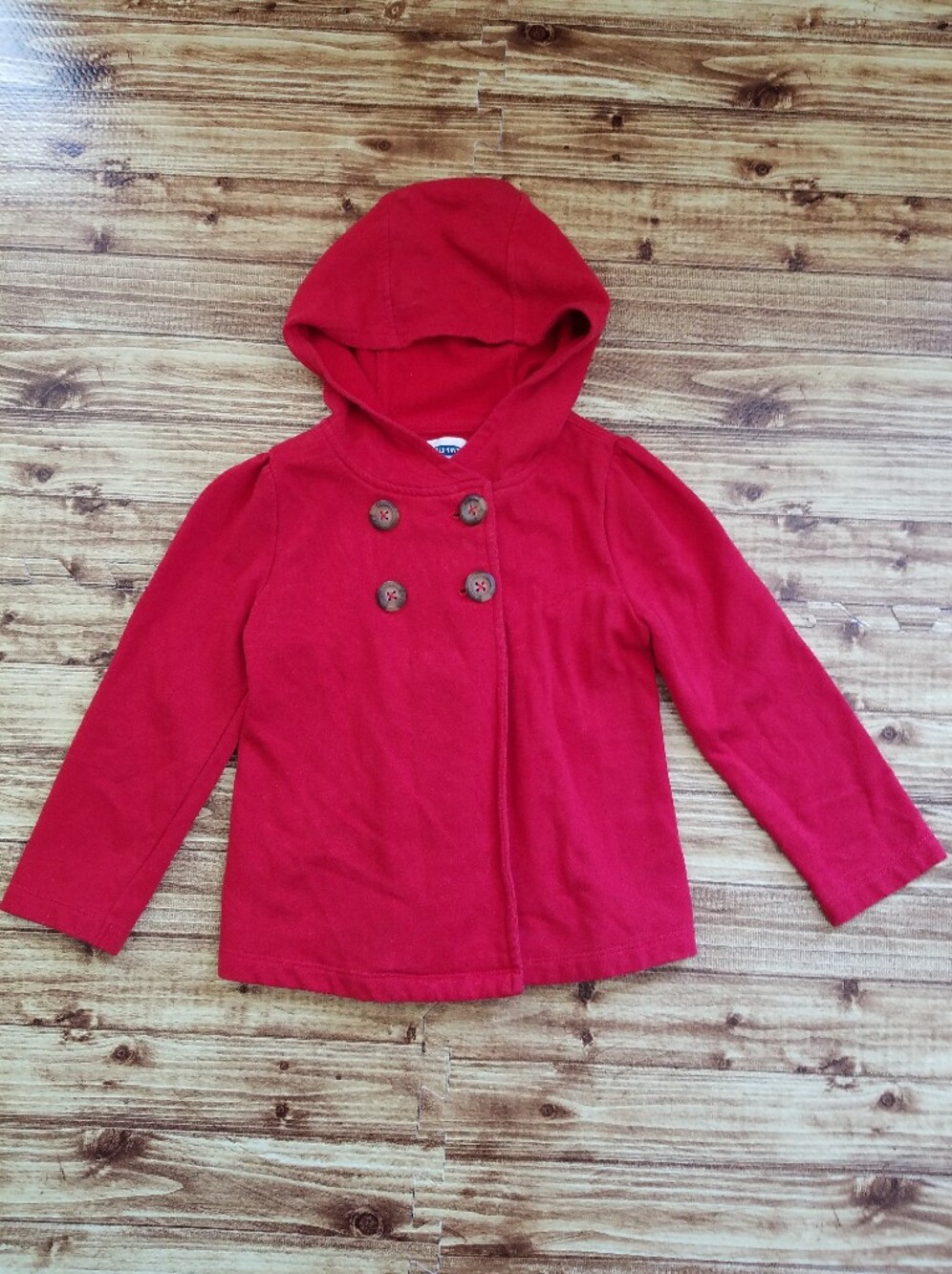 Old Navy Girls Red Pea Coat 5T Toddler Hooded Double Breasted Jacket